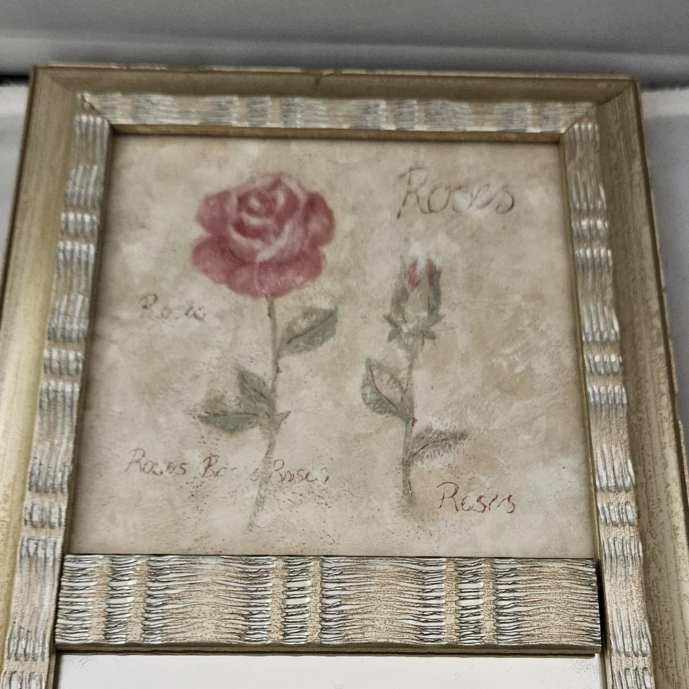 Elegant Gold Wall Mirror with Floral Print Accent